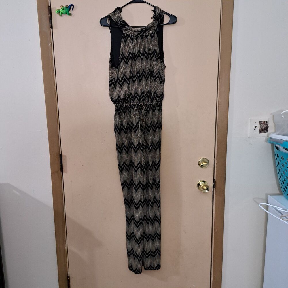 EN FOCUS STUDIO Women's Geometric Jumpsuit Sleeveless Wide-Leg Black White 10